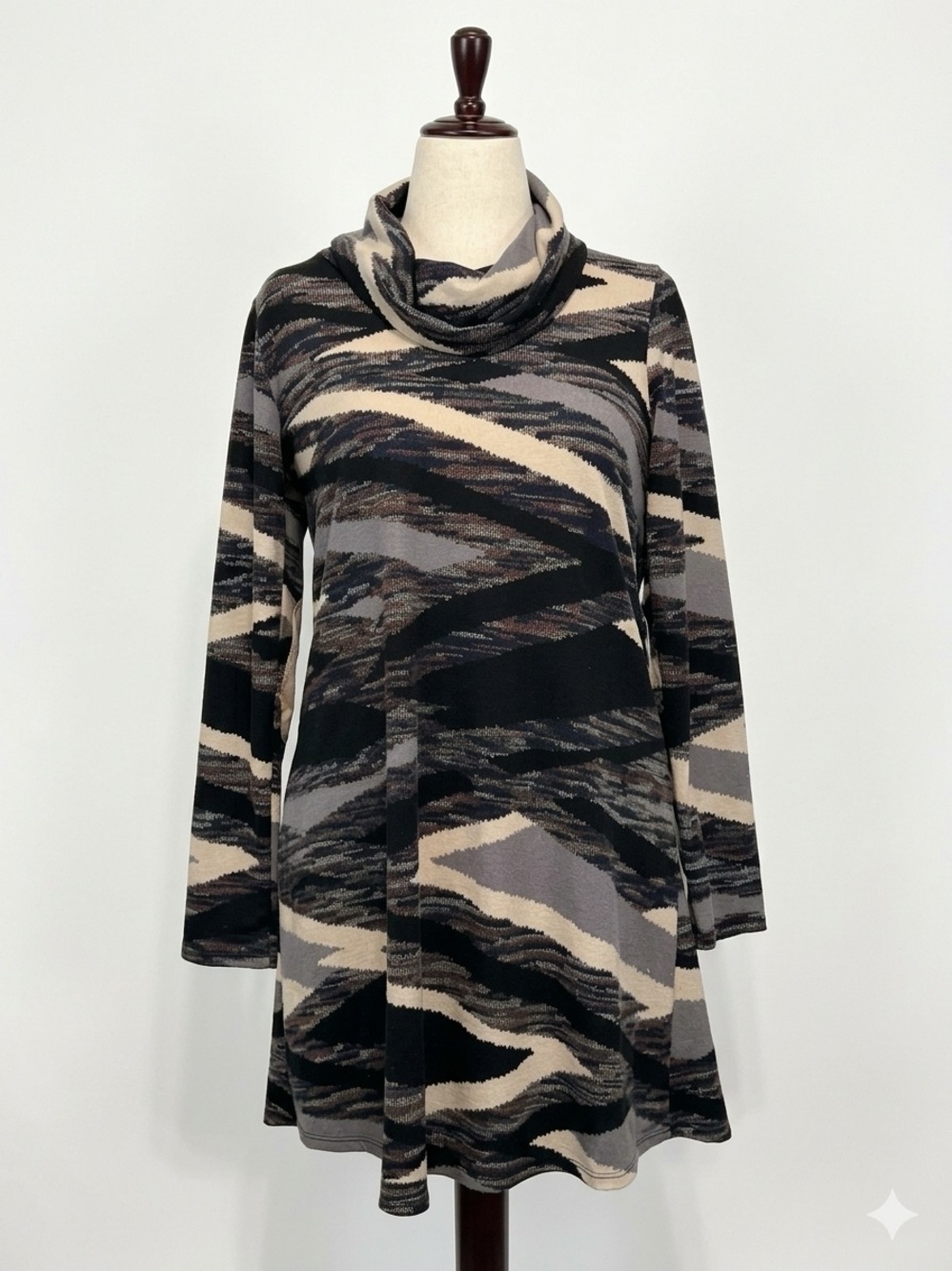Chris & Carol Abstract Cowl Neck Tunic Medium Elbow Patch
